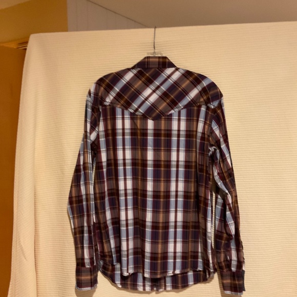 Cody James Authentic Western Apparel Plaid long sleeve shirt in Brown and Blue - Picture 6 of 6